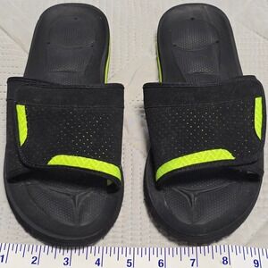 Mens Athletic Comfort Slides Sandals Size 7 Black Neon Green Hook & Loop Closure